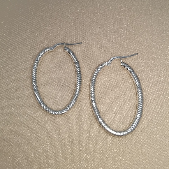 Sterling Silver Oval Hoop Earrings - Picture 6 of 8